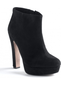 Botine din piele cu toc supradimensionat si bot rotund