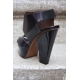 Sandale din piele cu toc geometric si platforma din lucite, bot ascutit