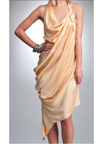 Rochie din matase, asimetrica, drapata