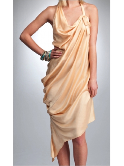 Rochie din matase, asimetrica, drapata