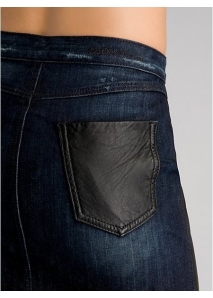 Fusta mini din denim si piele naturala