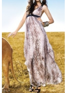 Rochie maxi din matase, cu print "piele de sarpe"