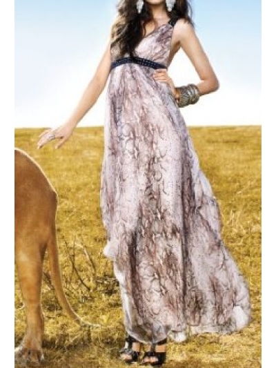 Rochie maxi din matase, cu print "piele de sarpe"
