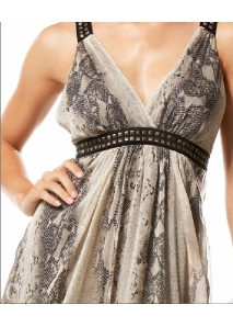 Rochie maxi din matase, cu print "piele de sarpe"