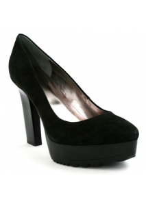 Pantofi pumps din piele intoarsa, cu bot prelung si platforma zimtata