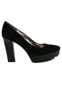 Pantofi pumps din piele intoarsa, cu bot prelung si platforma zimtata