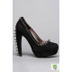 Pantofi pumps din piele cu toc curbat, bot migdala, accesorizati cu tinte si tepi