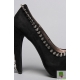 Pantofi pumps din piele cu toc curbat, bot migdala, accesorizati cu tinte si tepi