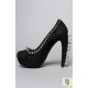 Pantofi pumps din piele cu toc curbat, bot migdala, accesorizati cu tinte si tepi