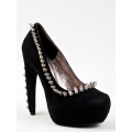 Pantofi pumps din piele cu toc curbat, bot migdala, accesorizati cu tinte si tepi