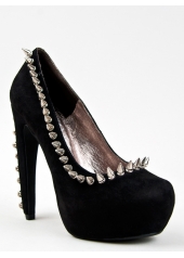 Pantofi pumps din piele cu toc curbat, bot migdala, accesorizati cu tinte si tepi