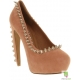 Pantofi pumps din piele cu toc curbat, bot migdala, accesorizati cu tinte si tepi