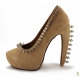 Pantofi pumps din piele cu toc curbat, bot migdala, accesorizati cu tinte si tepi