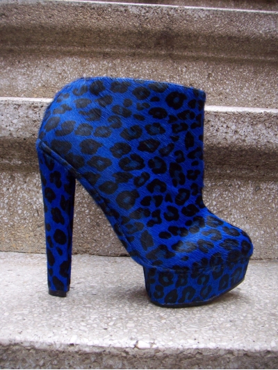 Botine din piele cu par de ponei imprimat leopard si platforma arhitecturala