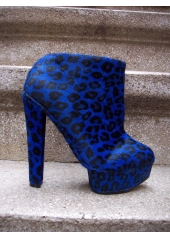 Botine din piele cu par de ponei imprimat leopard si platforma arhitecturala