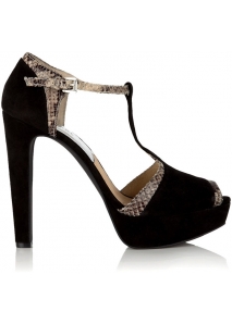 Sandale din piele cu platforma, T-strap 