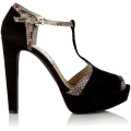Sandale din piele cu magini texturate "sarpe", platforma si T-strap 