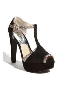 Sandale din piele cu platforma, T-strap 