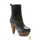 Botine din piele cu insertie de elastic si platforma din lemn