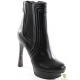 Botine din piele cu insertie de elastic si nervuri, cu toc asimetric
