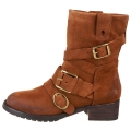 Botine biker din piele intoarsa cerata, accesorizate cu catarame metalice