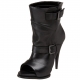 Botine din piele, cu varf decupat si toc conic, accesorizate cu catarame