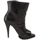Botine din piele, cu varf decupat si toc conic, accesorizate cu catarame