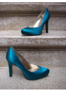 Pantofi pumps din satin, cu bot migdala si platforma ascunsa