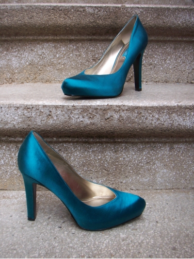 Pantofi pumps din satin, cu bot migdala si platforma ascunsa