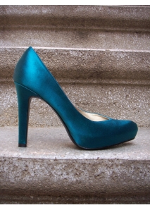 Pantofi pumps din satin, cu bot migdala si platforma ascunsa