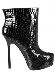 Botine din piele lacuita reliefata "croco" cu platforma ascunsa si toc supradimensionate