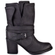 Botine moto din piele, cu toc jos, gros