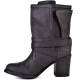 Botine moto din piele, cu toc jos, gros