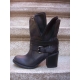 Botine moto din piele, cu toc jos, gros