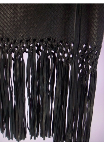 Haina din blana de iepure, zebra-print, cu cordon din piele
