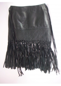 Haina din blana de iepure, zebra-print, cu cordon din piele