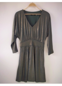 Rochie imprimata cu efect "metal lichid", cu maneci kimono si croi babydoll