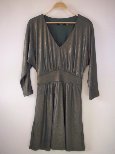 Rochie imprimata cu efect "metal lichid", cu maneci kimono si croi babydoll
