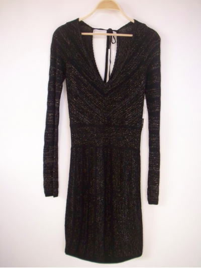 Rochie bodycon din tricotaj cu lurex, cu decoltaeu adanc in V