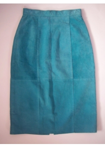 Fusta midi vintage din piele intoarsa perforata neon, cu talie inalta