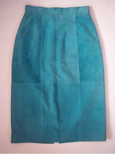 Fusta midi vintage din piele intoarsa perforata neon, cu talie inalta