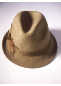 Palarie fedora din lana, accesorizata cu pene naturale