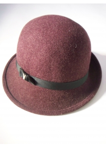 Palarie fedora din lana cu bor larg asimetric, accesorizata cu funda