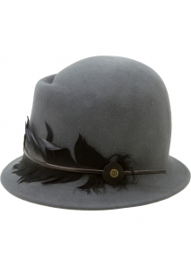 Palarie fedora cadet din lana, accesorizata cu pene naturale