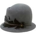 Palarie fedora cadet din lana, accesorizata cu pene naturale