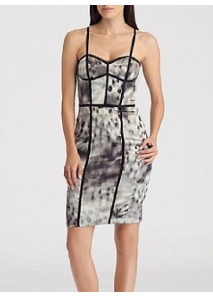 Rochie bodycon satinata, cu corsaj push-up si animal-print abstract