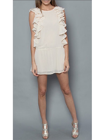 Rochie din chiffon cu volane supradimensionate verticale