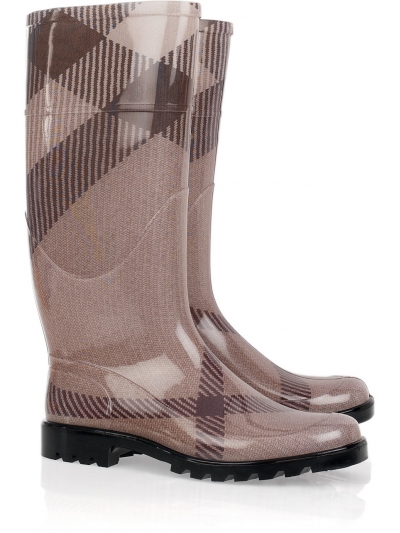 Cizme din cauciuc cu print iconic si textura glossy