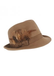 Palarie fedora din lana, accesorizata cu pene naturale