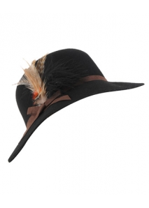 Palarie fedora din lana, accesorizata cu pene naturale